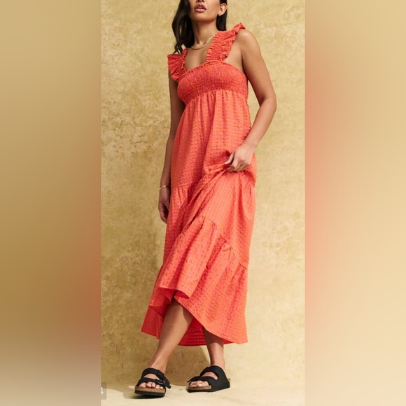 Nobody’s Child Pink & Orange Smock Maya Midi Dress - Picture 1 of 13
